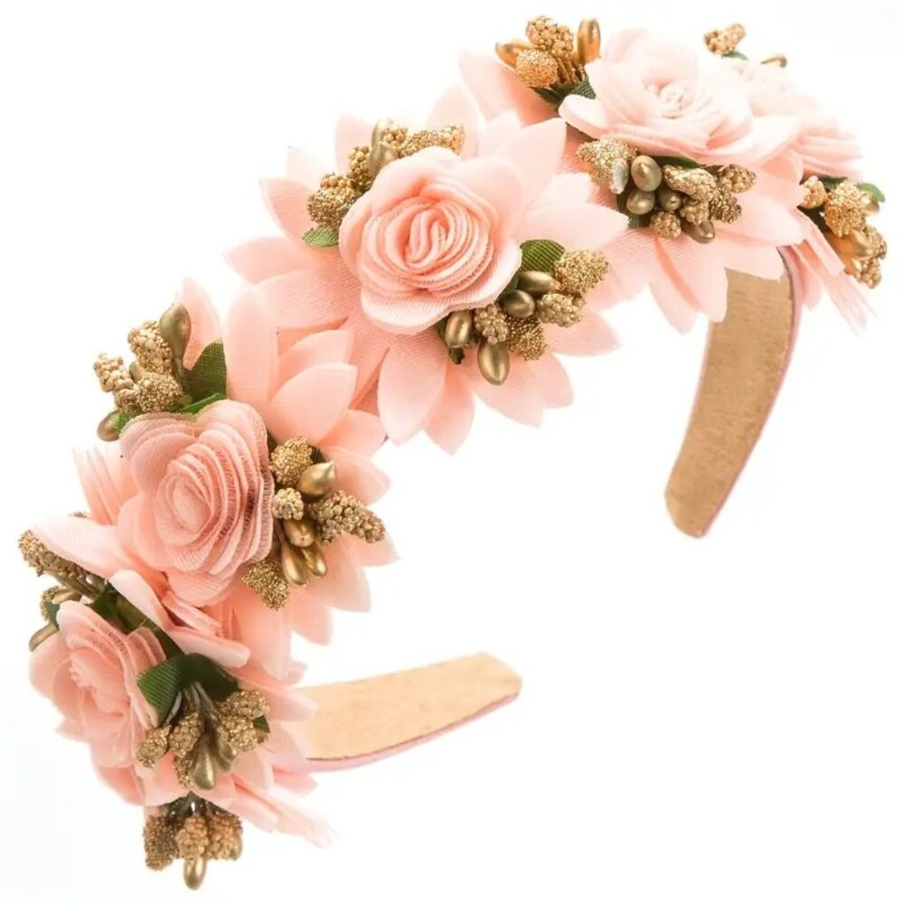 Pink Rose & Gold Foliage Headband